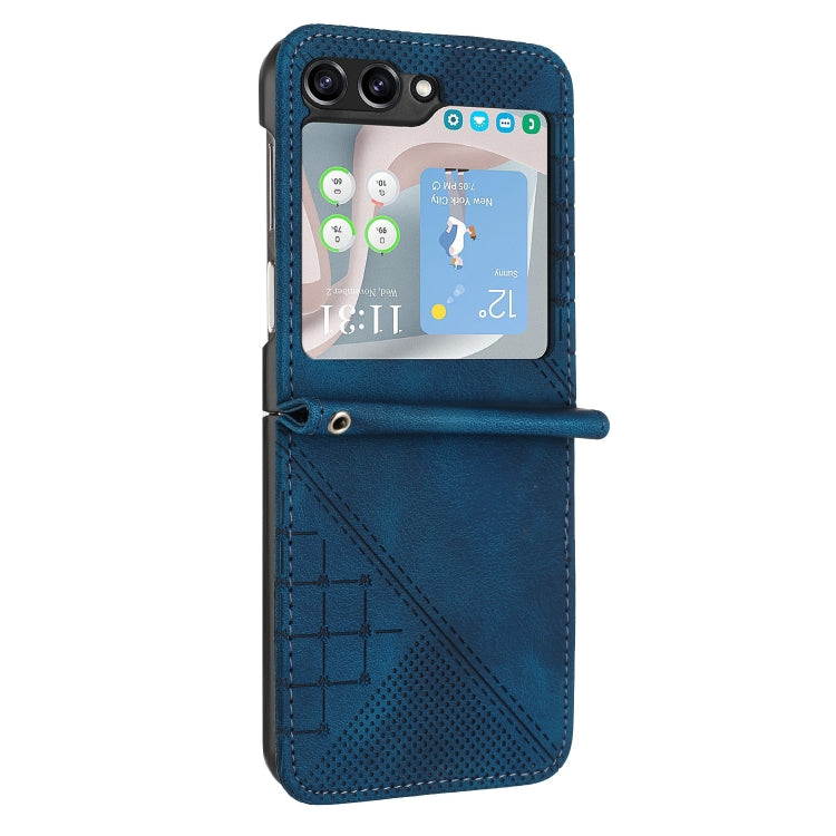 For Samsung Galaxy Z Flip5 YX0080 Grid Butterfly Embossed Pattern Flip Leather Phone Case with Lanyard