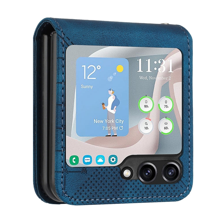 For Samsung Galaxy Z Flip5 YX0080 Grid Butterfly Embossed Pattern Flip Leather Phone Case with Lanyard