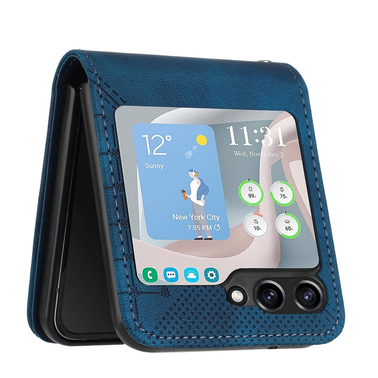 For Samsung Galaxy Z Flip5 YX0080 Grid Butterfly Embossed Pattern Flip Leather Phone Case with Lanyard