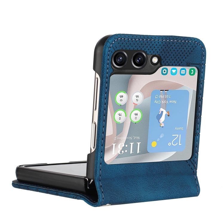 For Samsung Galaxy Z Flip5 YX0080 Grid Butterfly Embossed Pattern Flip Leather Phone Case with Lanyard
