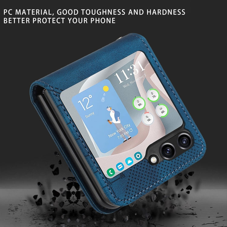 For Samsung Galaxy Z Flip5 YX0080 Grid Butterfly Embossed Pattern Flip Leather Phone Case with Lanyard