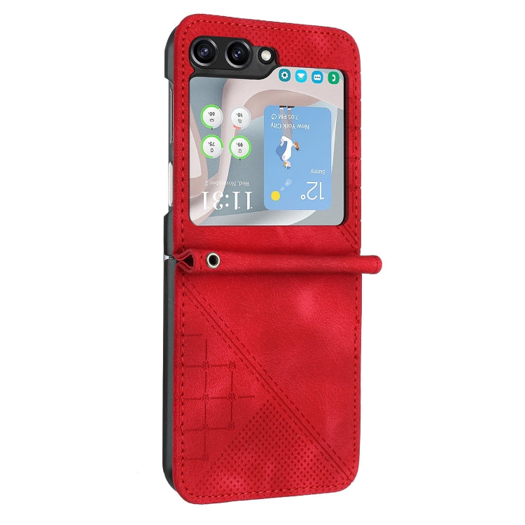 For Samsung Galaxy Z Flip5 YX0080 Grid Butterfly Embossed Pattern Flip Leather Phone Case with Lanyard
