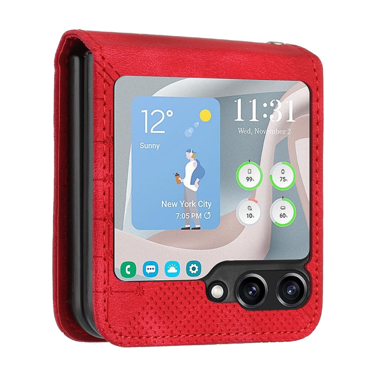 For Samsung Galaxy Z Flip5 YX0080 Grid Butterfly Embossed Pattern Flip Leather Phone Case with Lanyard