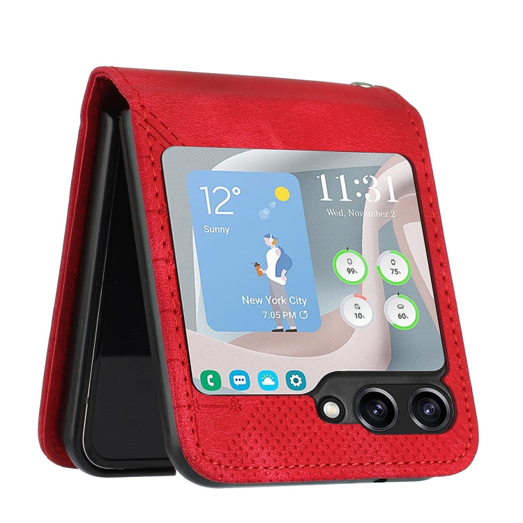 For Samsung Galaxy Z Flip5 YX0080 Grid Butterfly Embossed Pattern Flip Leather Phone Case with Lanyard