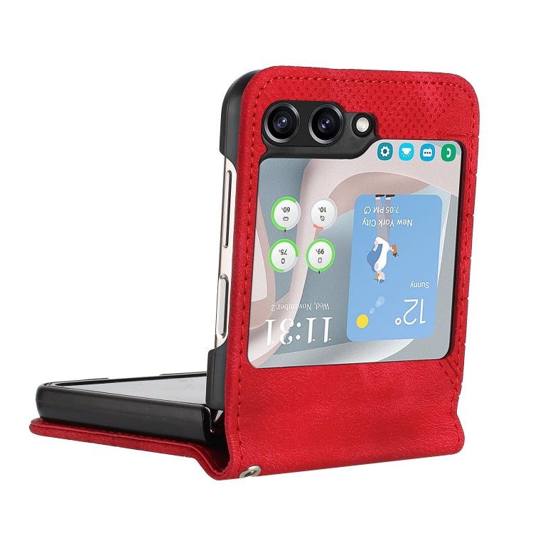 For Samsung Galaxy Z Flip5 YX0080 Grid Butterfly Embossed Pattern Flip Leather Phone Case with Lanyard