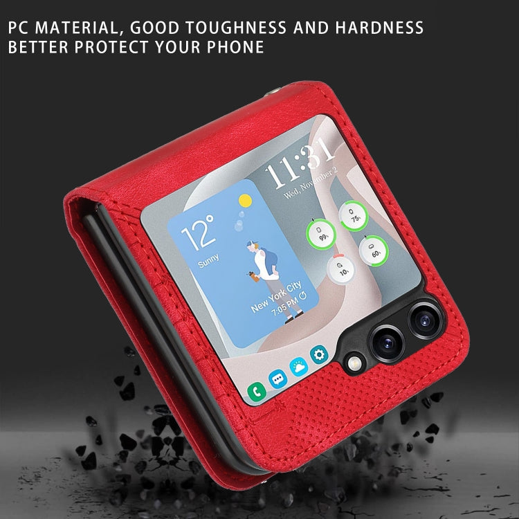 For Samsung Galaxy Z Flip5 YX0080 Grid Butterfly Embossed Pattern Flip Leather Phone Case with Lanyard