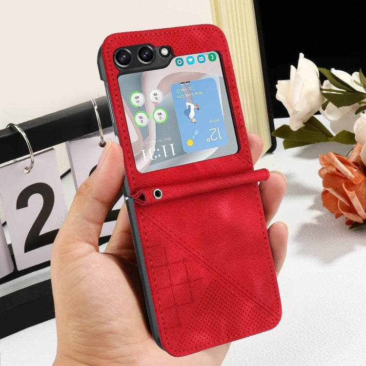 For Samsung Galaxy Z Flip5 YX0080 Grid Butterfly Embossed Pattern Flip Leather Phone Case with Lanyard