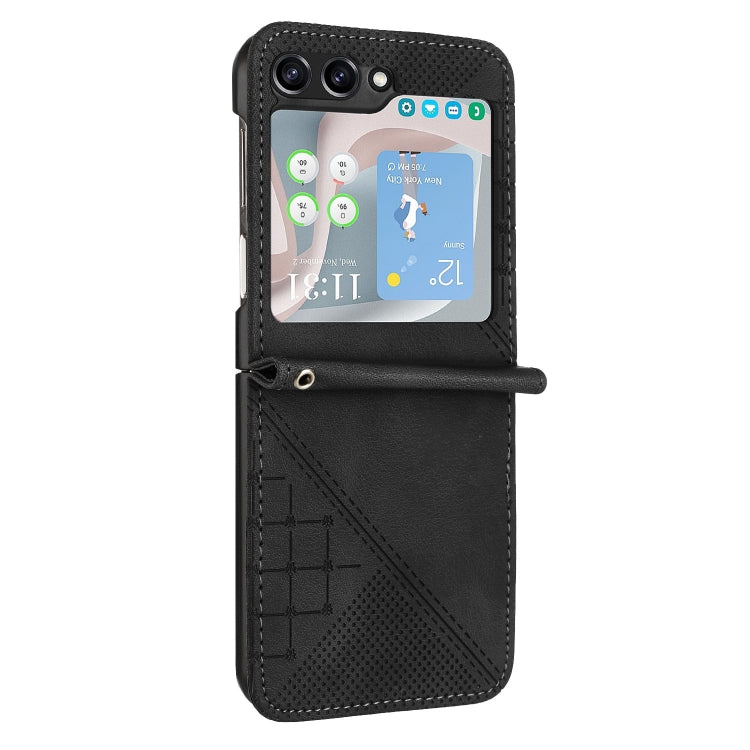 For Samsung Galaxy Z Flip5 YX0080 Grid Butterfly Embossed Pattern Flip Leather Phone Case with Lanyard