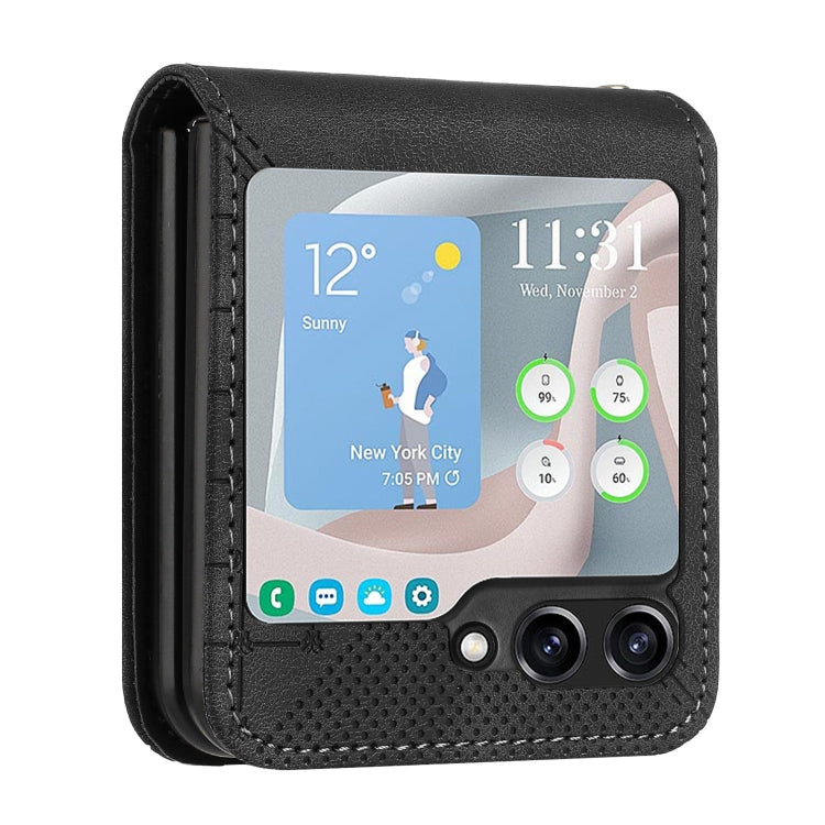 For Samsung Galaxy Z Flip5 YX0080 Grid Butterfly Embossed Pattern Flip Leather Phone Case with Lanyard
