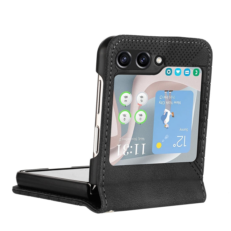 For Samsung Galaxy Z Flip5 YX0080 Grid Butterfly Embossed Pattern Flip Leather Phone Case with Lanyard