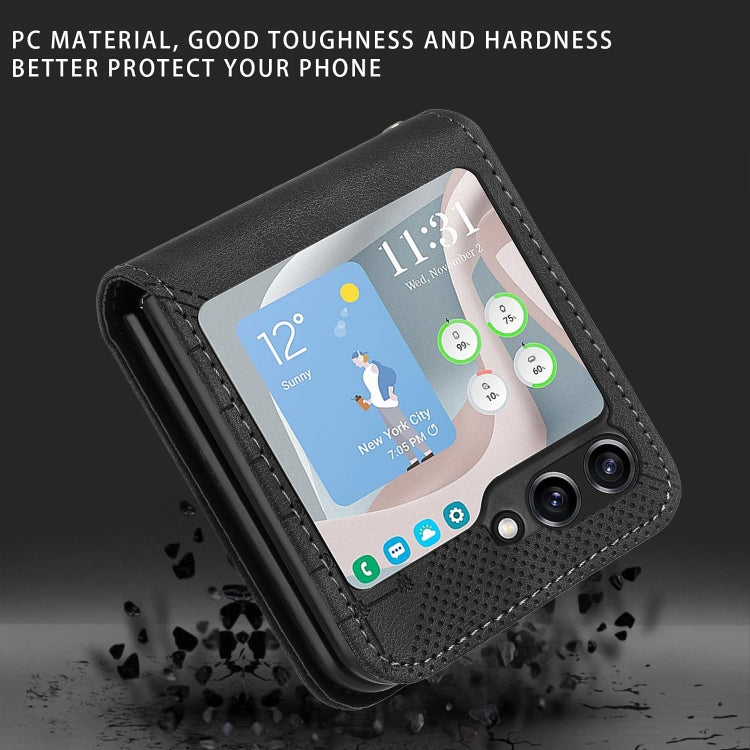 For Samsung Galaxy Z Flip5 YX0080 Grid Butterfly Embossed Pattern Flip Leather Phone Case with Lanyard