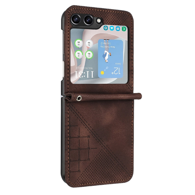 For Samsung Galaxy Z Flip5 YX0080 Grid Butterfly Embossed Pattern Flip Leather Phone Case with Lanyard