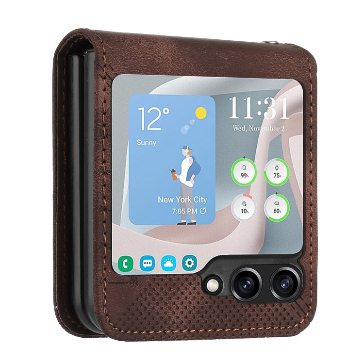 For Samsung Galaxy Z Flip5 YX0080 Grid Butterfly Embossed Pattern Flip Leather Phone Case with Lanyard