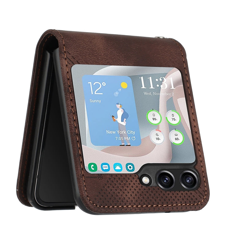 For Samsung Galaxy Z Flip5 YX0080 Grid Butterfly Embossed Pattern Flip Leather Phone Case with Lanyard