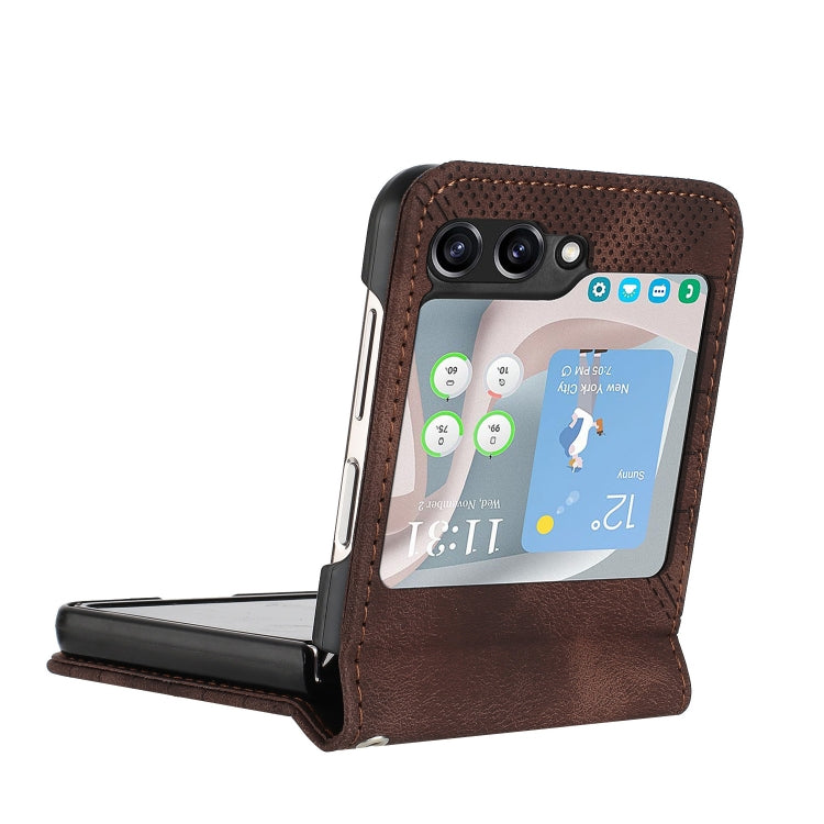 For Samsung Galaxy Z Flip5 YX0080 Grid Butterfly Embossed Pattern Flip Leather Phone Case with Lanyard
