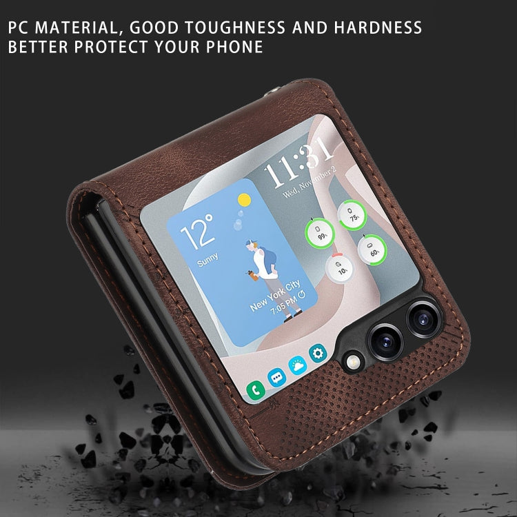 For Samsung Galaxy Z Flip5 YX0080 Grid Butterfly Embossed Pattern Flip Leather Phone Case with Lanyard
