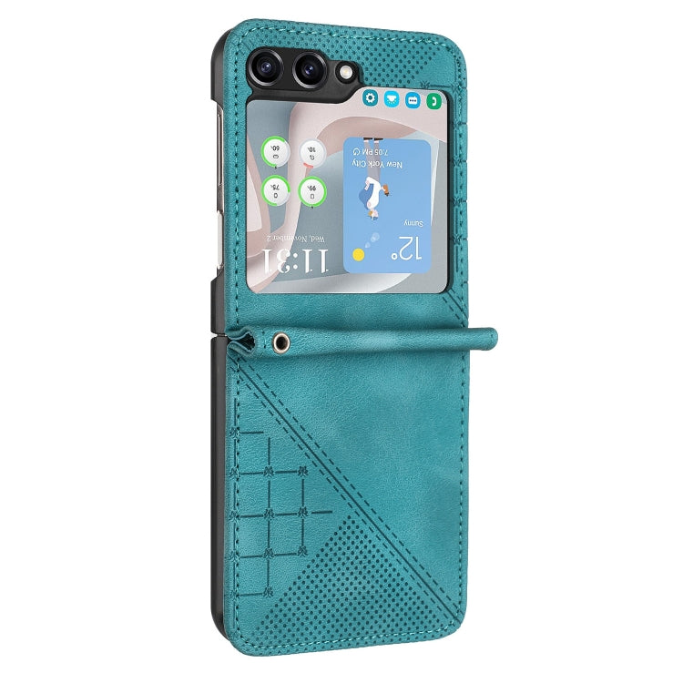 For Samsung Galaxy Z Flip5 YX0080 Grid Butterfly Embossed Pattern Flip Leather Phone Case with Lanyard