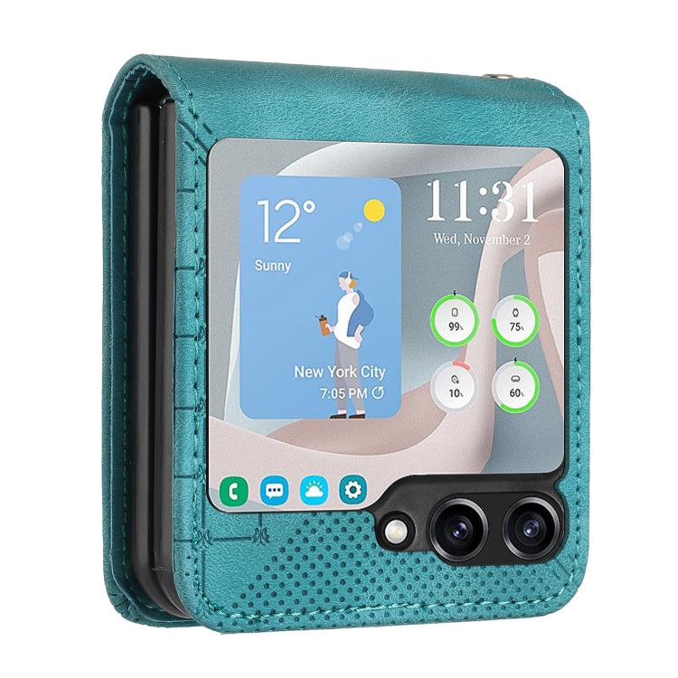 For Samsung Galaxy Z Flip5 YX0080 Grid Butterfly Embossed Pattern Flip Leather Phone Case with Lanyard