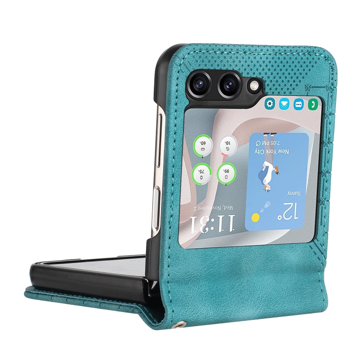 For Samsung Galaxy Z Flip5 YX0080 Grid Butterfly Embossed Pattern Flip Leather Phone Case with Lanyard