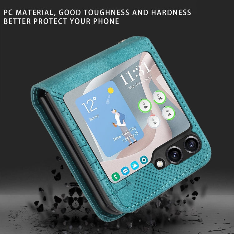 For Samsung Galaxy Z Flip5 YX0080 Grid Butterfly Embossed Pattern Flip Leather Phone Case with Lanyard