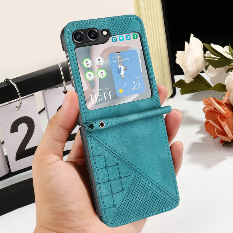 For Samsung Galaxy Z Flip5 YX0080 Grid Butterfly Embossed Pattern Flip Leather Phone Case with Lanyard