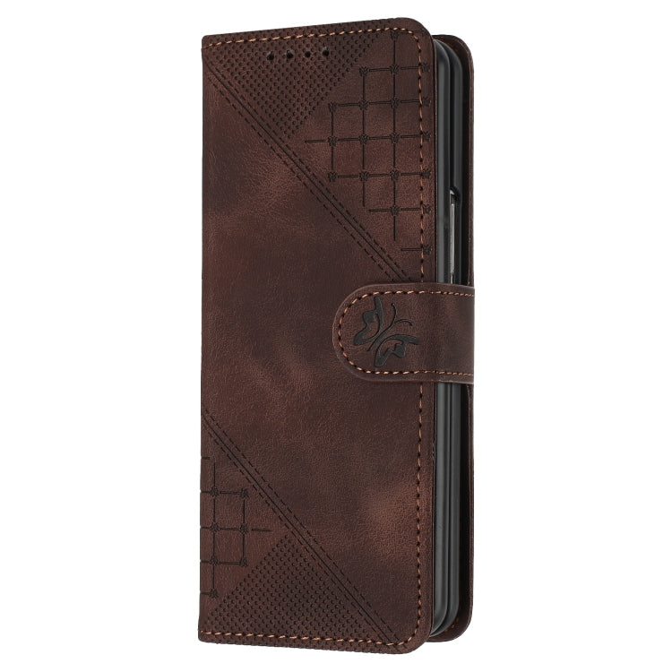 For Samsung Galaxy Z Fold3 5G YX0080 Grid Butterfly Embossed Pattern Flip Leather Phone Case with Lanyard