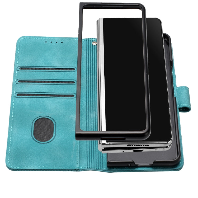 For Samsung Galaxy Z Fold3 5G YX0080 Grid Butterfly Embossed Pattern Flip Leather Phone Case with Lanyard