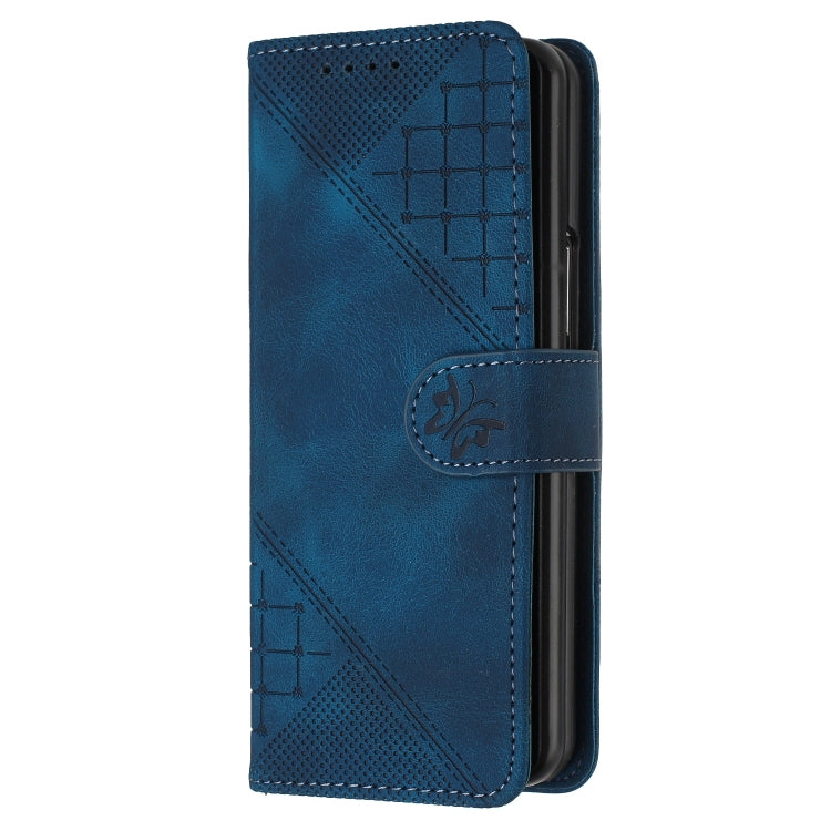 For Samsung Galaxy Z Fold4 YX0080 Grid Butterfly Embossed Pattern Flip Leather Phone Case with Lanyard