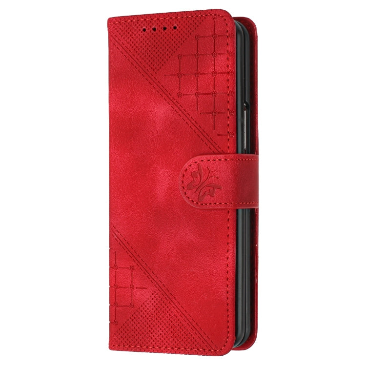 For Samsung Galaxy Z Fold4 YX0080 Grid Butterfly Embossed Pattern Flip Leather Phone Case with Lanyard
