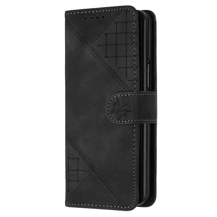 For Samsung Galaxy Z Fold4 YX0080 Grid Butterfly Embossed Pattern Flip Leather Phone Case with Lanyard