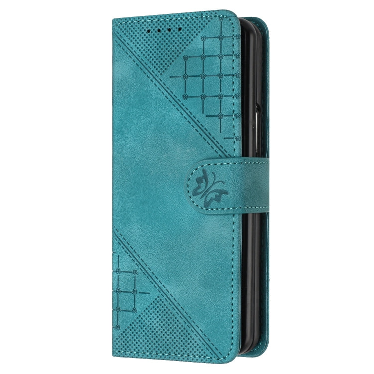 For Samsung Galaxy Z Fold5 YX0080 Grid Butterfly Embossed Pattern Flip Leather Phone Case with Lanyard