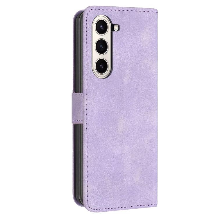 For Samsung Galaxy Z Fold5 YX0080 Grid Butterfly Embossed Pattern Flip Leather Phone Case with Lanyard