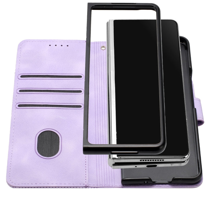 For Samsung Galaxy Z Fold5 YX0080 Grid Butterfly Embossed Pattern Flip Leather Phone Case with Lanyard