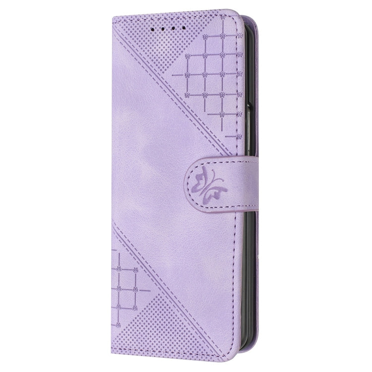 For Samsung Galaxy Z Fold6 YX0080 Grid Butterfly Embossed Pattern Flip Leather Phone Case with Lanyard