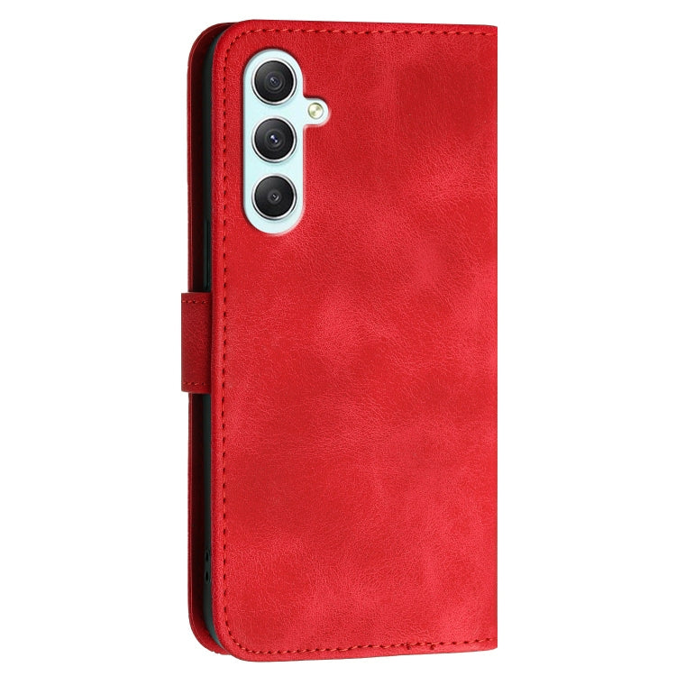 For Samsung Galaxy A35 YX0080 Grid Butterfly Embossed Pattern Flip Leather Phone Case with Lanyard