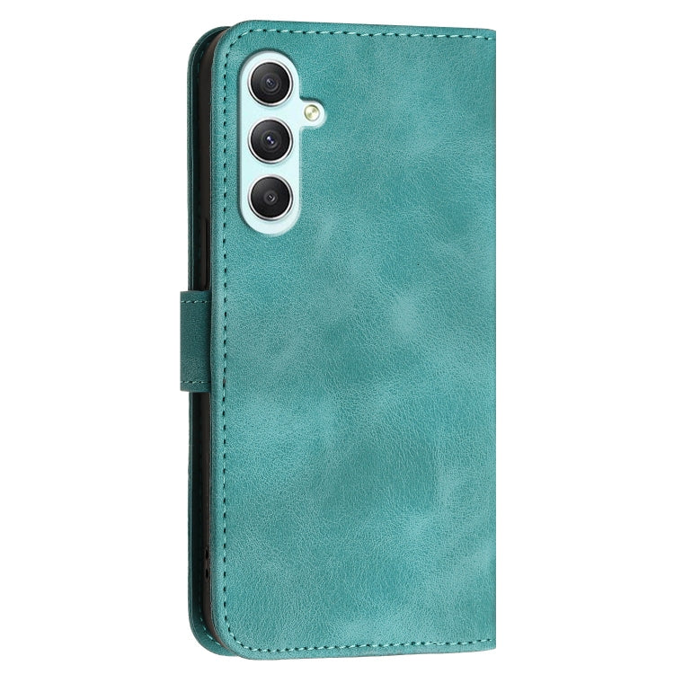 For Samsung Galaxy A35 YX0080 Grid Butterfly Embossed Pattern Flip Leather Phone Case with Lanyard