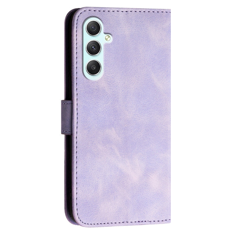 For Samsung Galaxy A35 YX0080 Grid Butterfly Embossed Pattern Flip Leather Phone Case with Lanyard
