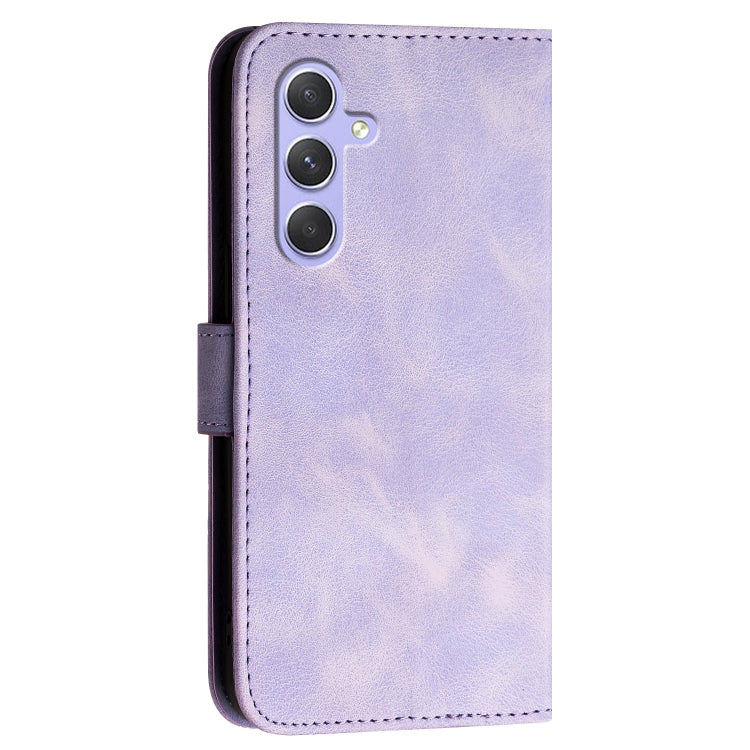 For Samsung Galaxy A55 YX0080 Grid Butterfly Embossed Pattern Flip Leather Phone Case with Lanyard
