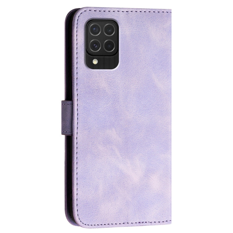 For Samsung Galaxy M62 YX0080 Grid Butterfly Embossed Pattern Flip Leather Phone Case with Lanyard