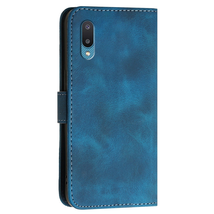 For Samsung Galaxy A02 YX0080 Grid Butterfly Embossed Pattern Flip Leather Phone Case with Lanyard