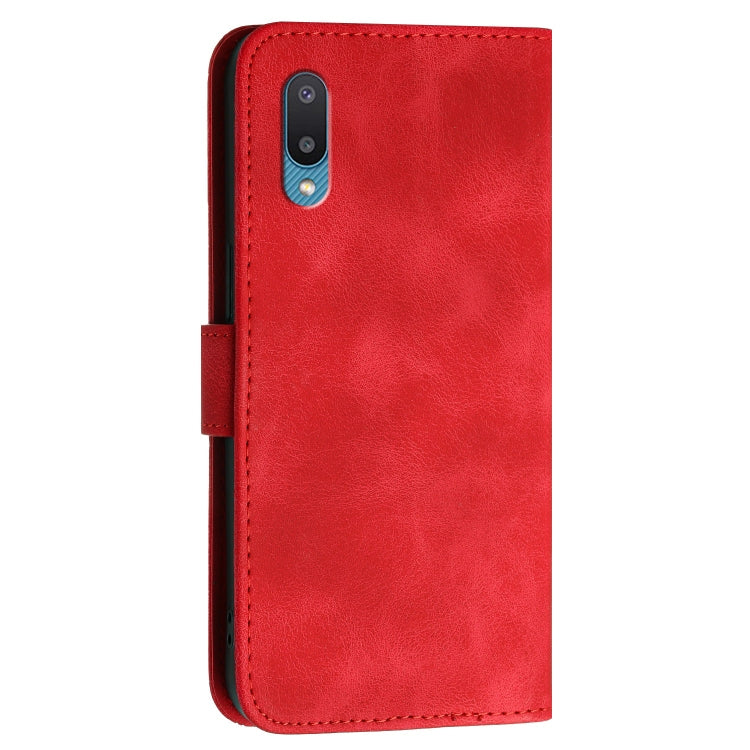 For Samsung Galaxy A02 YX0080 Grid Butterfly Embossed Pattern Flip Leather Phone Case with Lanyard
