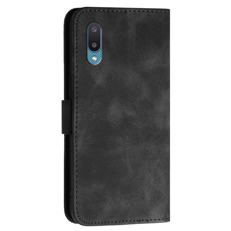 For Samsung Galaxy A02 YX0080 Grid Butterfly Embossed Pattern Flip Leather Phone Case with Lanyard