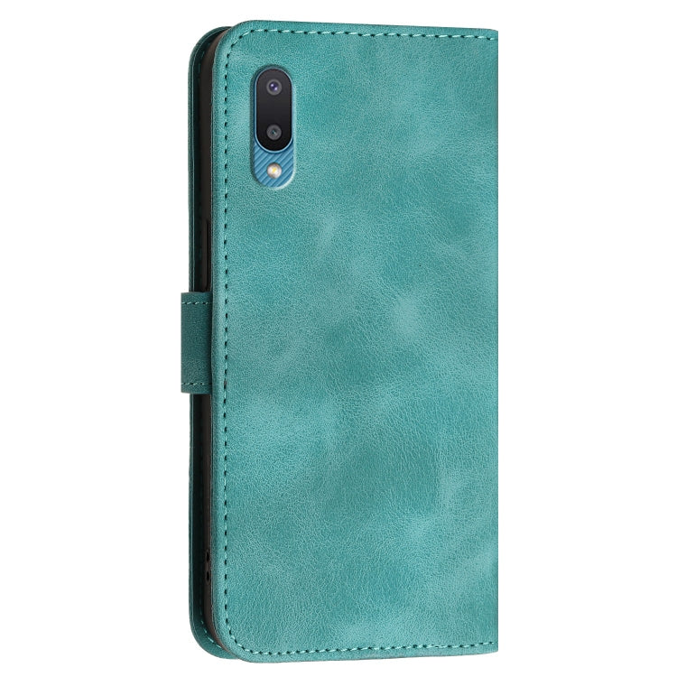 For Samsung Galaxy A02 YX0080 Grid Butterfly Embossed Pattern Flip Leather Phone Case with Lanyard
