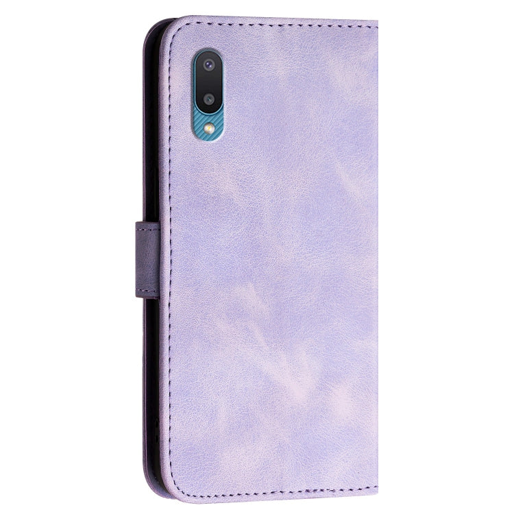 For Samsung Galaxy A02 YX0080 Grid Butterfly Embossed Pattern Flip Leather Phone Case with Lanyard