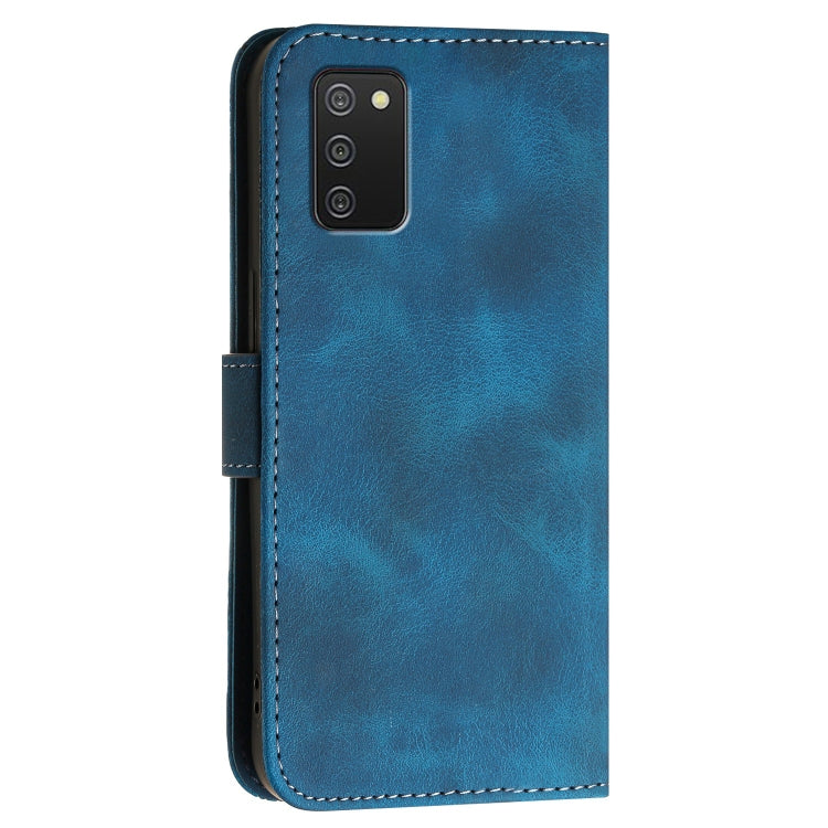 For Samsung Galaxy A02s YX0080 Grid Butterfly Embossed Pattern Flip Leather Phone Case with Lanyard