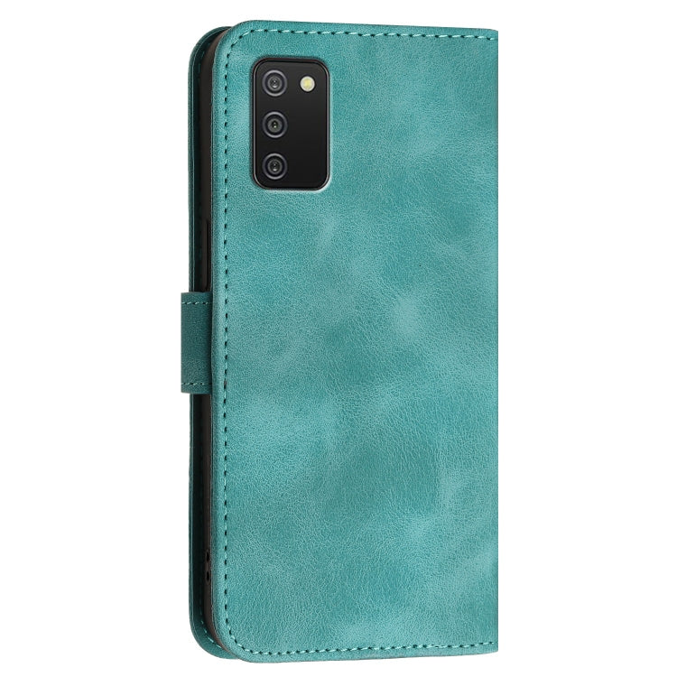 For Samsung Galaxy A02s YX0080 Grid Butterfly Embossed Pattern Flip Leather Phone Case with Lanyard
