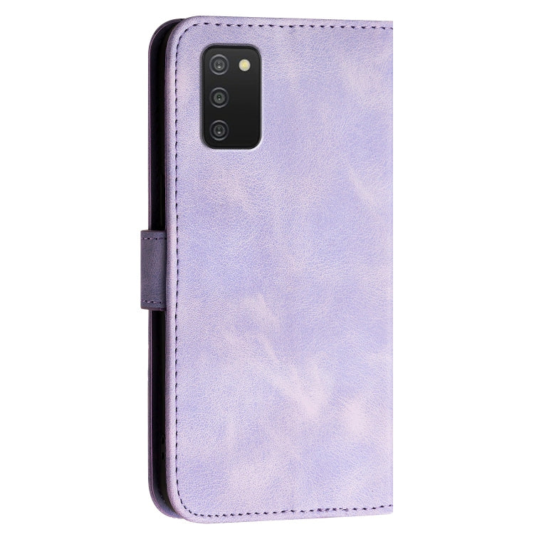For Samsung Galaxy A03s YX0080 Grid Butterfly Embossed Pattern Flip Leather Phone Case with Lanyard