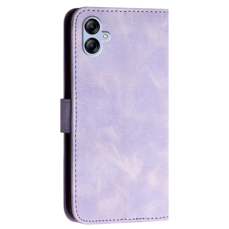 For Samsung Galaxy A04E YX0080 Grid Butterfly Embossed Pattern Flip Leather Phone Case with Lanyard