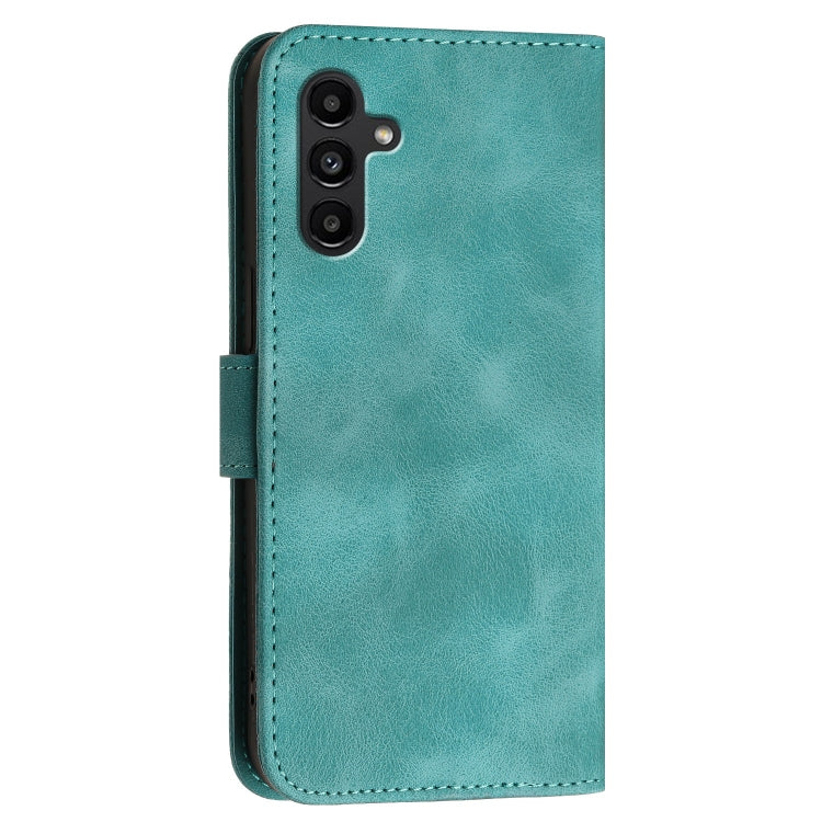 For Samsung Galaxy A13 5G YX0080 Grid Butterfly Embossed Pattern Flip Leather Phone Case with Lanyard