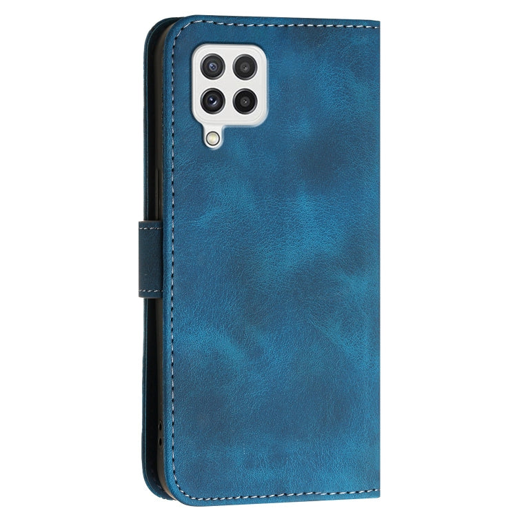For Samsung Galaxy A22 4G YX0080 Grid Butterfly Embossed Pattern Flip Leather Phone Case with Lanyard